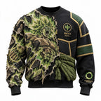Anime-style Print Distressed Patchwork Design Crewneck Sweatshirt