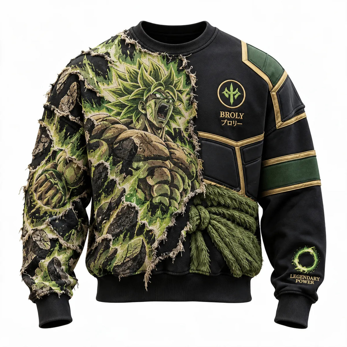 Anime-style Print Distressed Patchwork Design Crewneck Sweatshirt