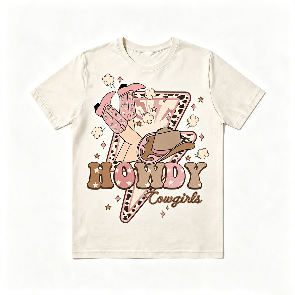 Retro Texas Western Howdy Cowgirls Cowboy Boots Tee