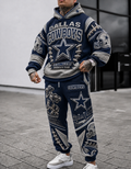 Premium Cotton-Blend Waffle Knit Hoodie And Jogger Set With Football Fans