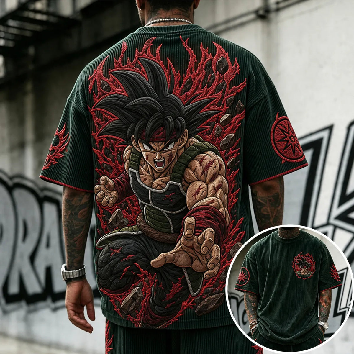 Unisex Anime-Style Retro Corduroy Oversized T-Shirt