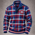 Men's Plaid Button Mock Neck Long-Sleeve Knit Sweater