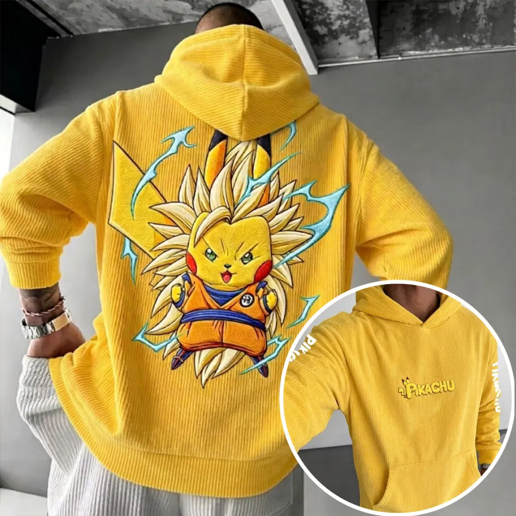 Unisex Oversized Casual Anime-print Corduroy Hoodie