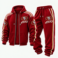 Men's Rugby Print Full-Zip Hoodie And Sweatpants 2-Piece Set