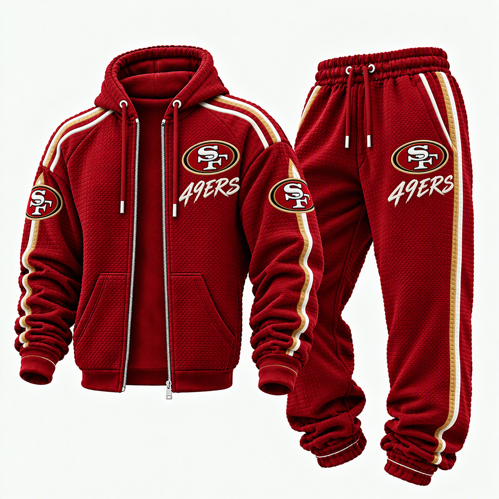Men's Rugby Print Full-Zip Hoodie And Sweatpants 2-Piece Set