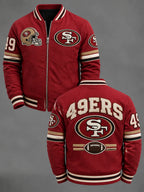 Football‐Inspired Graphic Zip‐Up Varsity Jacket