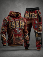 Premium Cotton-Blend Waffle Knit Hoodie And Jogger Set With Football Fans