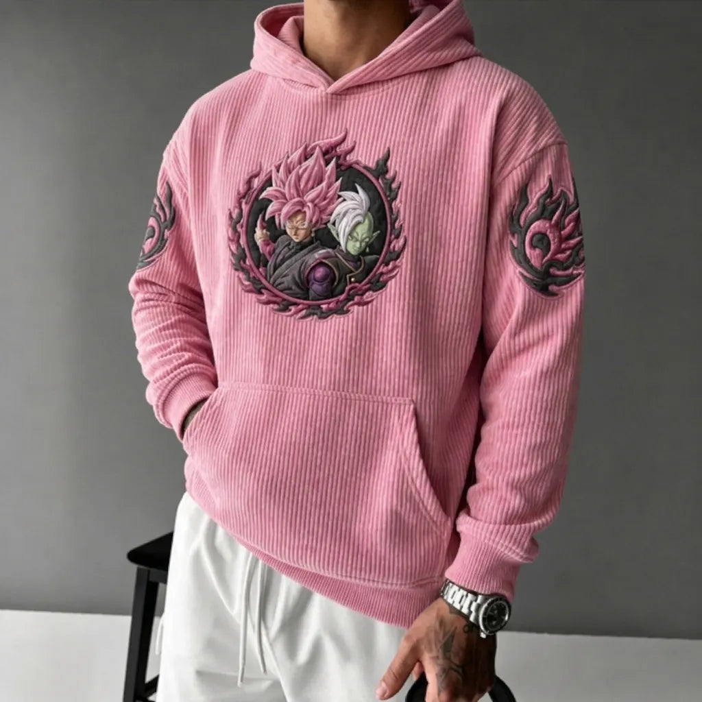 Unisex Oversized Casual Anime-print Corduroy Hoodie