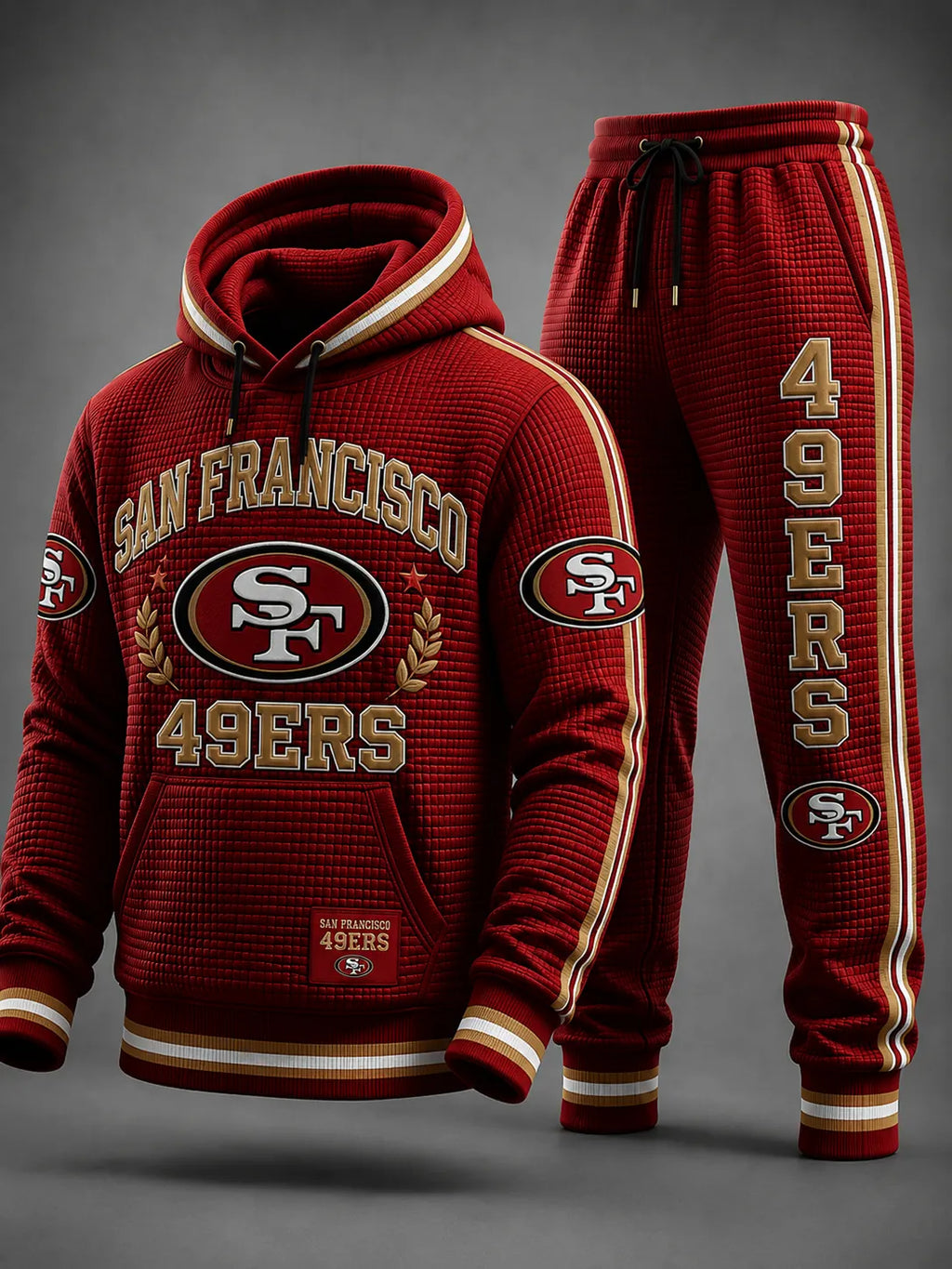 Men's Football Premium Cotton-Blend Waffle Knit Hoodie And Jogger Set
