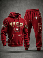 Premium Cotton-Blend Waffle Knit Hoodie And Jogger Set With Football Fans