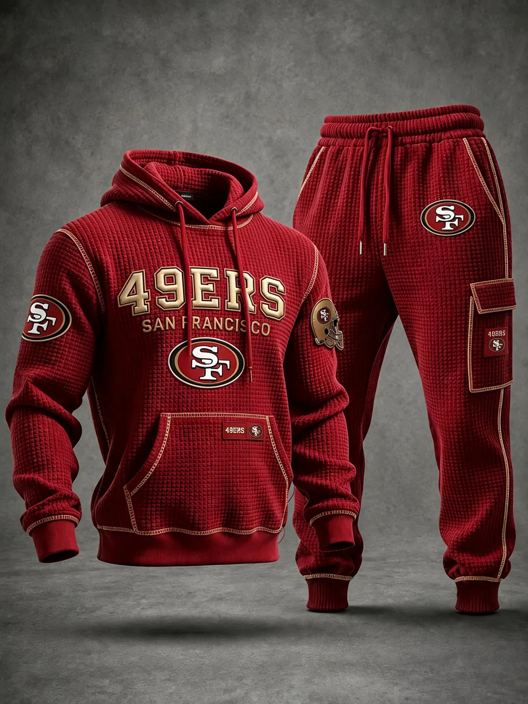 Premium Cotton-Blend Waffle Knit Hoodie And Jogger Set With Football Fans