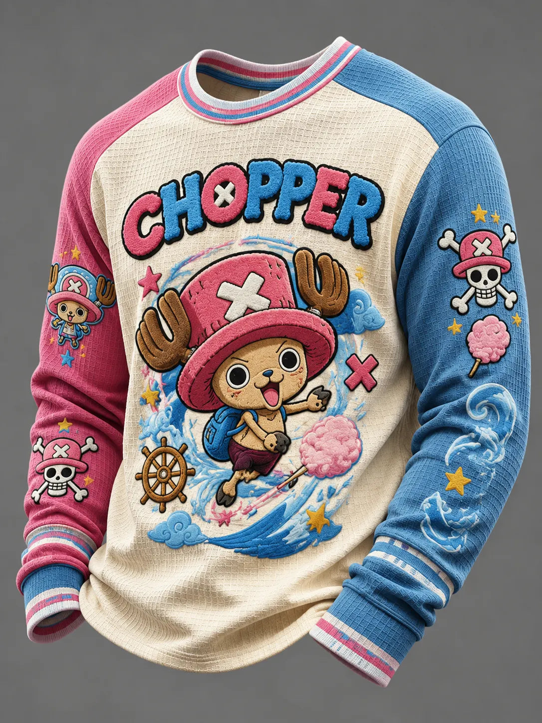 Colorblock Cartoon Graphic Waffle Knit Sweatshirt