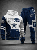 Premium Cotton-Blend Waffle Knit Hoodie And Jogger Set With Football Fans