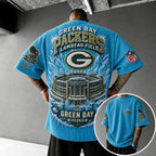Unisex Loose-Fit Vertical-Stripe Short-Sleeve T-Shirt With Rugby Print