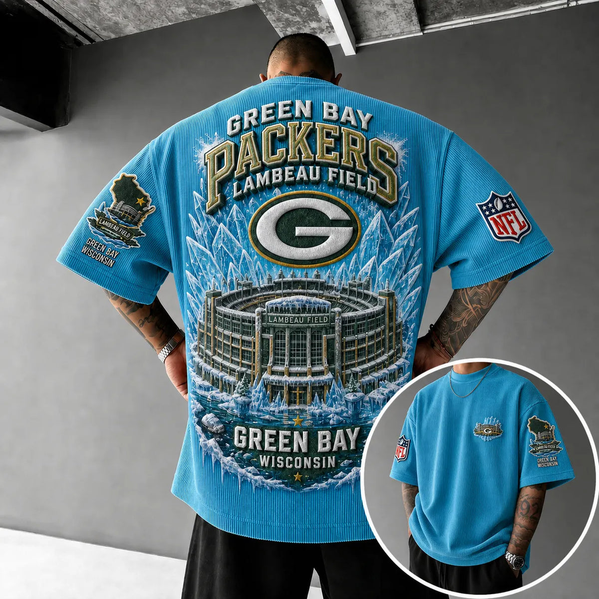 Unisex Loose-Fit Vertical-Stripe Short-Sleeve T-Shirt With Rugby Print