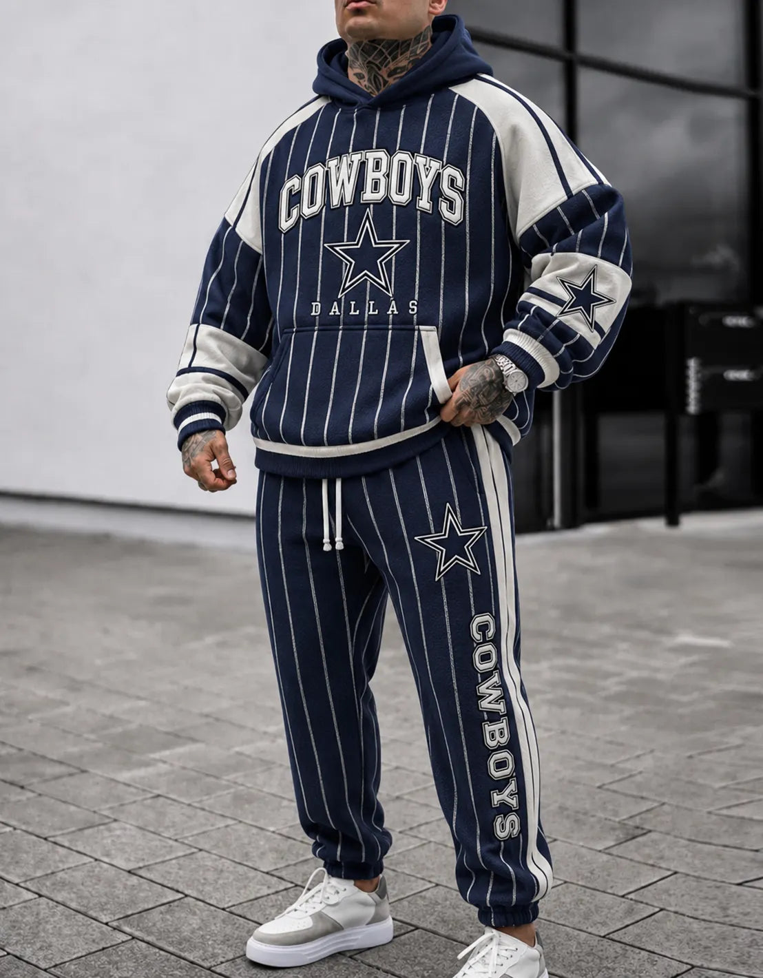 Premium Cotton-Blend Waffle Knit Hoodie And Jogger Set With Football Fans