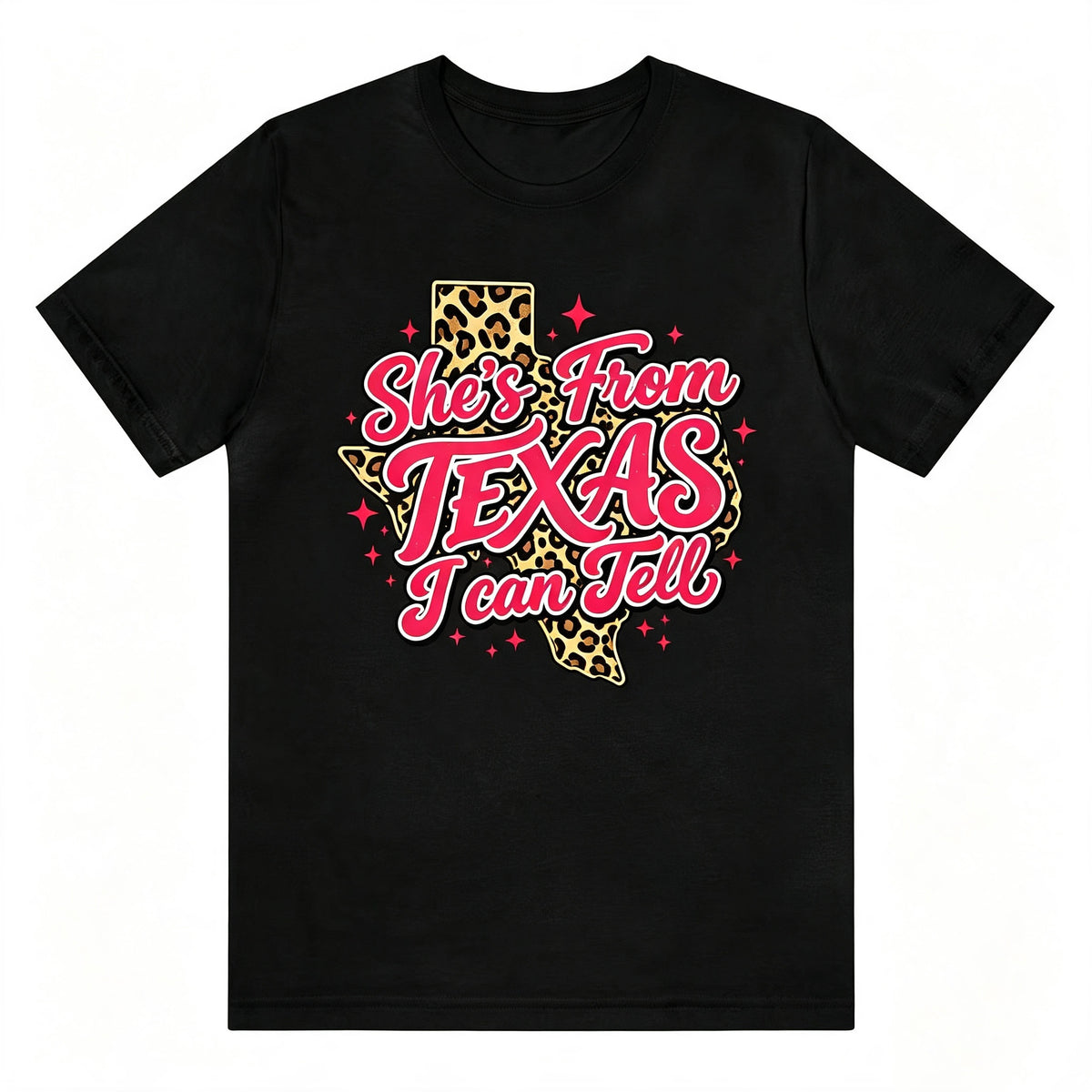She's From Texas I Can Tell Leopard Texas Map Graphic T‑Shirt