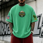 Unisex Loose-Fit Vertical-Stripe Short-Sleeve T-Shirt With Rugby Print
