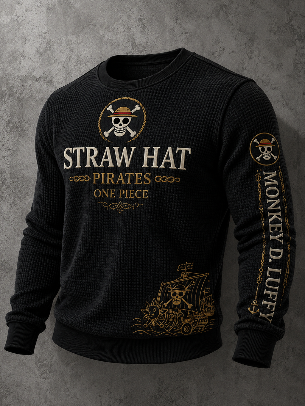 Men's Premium Waffle-Knit Crewneck Sweatshirt Designed Specifically For Anime Fans.