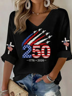 Women'S 250Th Anniversary Printed V-Neck Top For The Founding Of The United States
