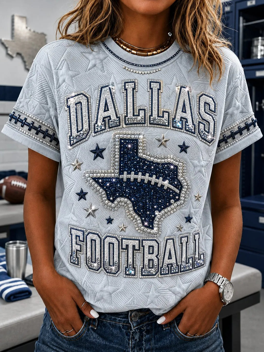 Women's Casual Football Print T-Shirt