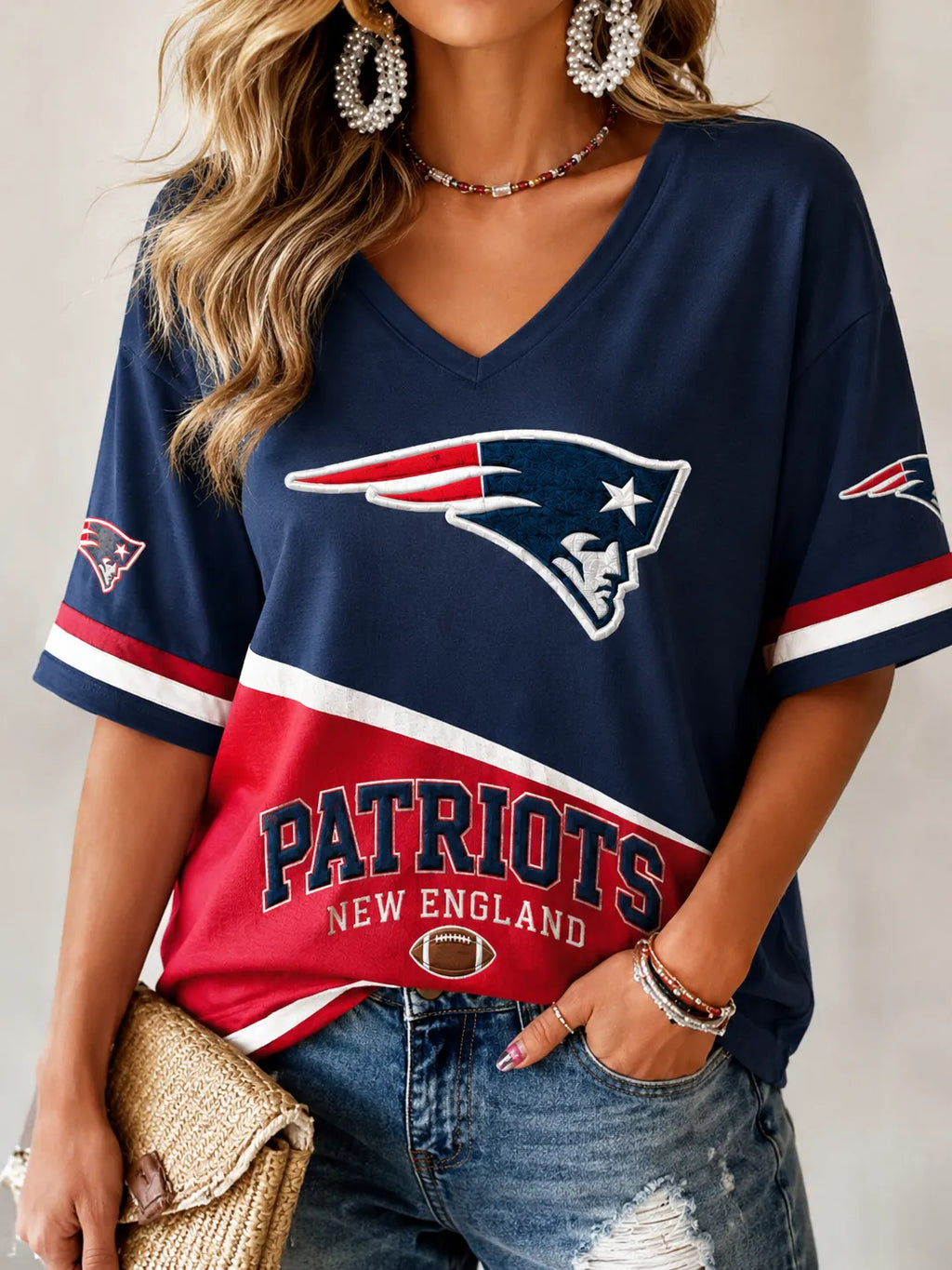 Women's Football V-Neck T-Shirt