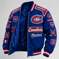 Men's Blue Bomber Jacket With Embroidered Patches