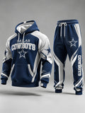 Premium Cotton-Blend Waffle-Knit Hoodie And Joggers Set With Football Print