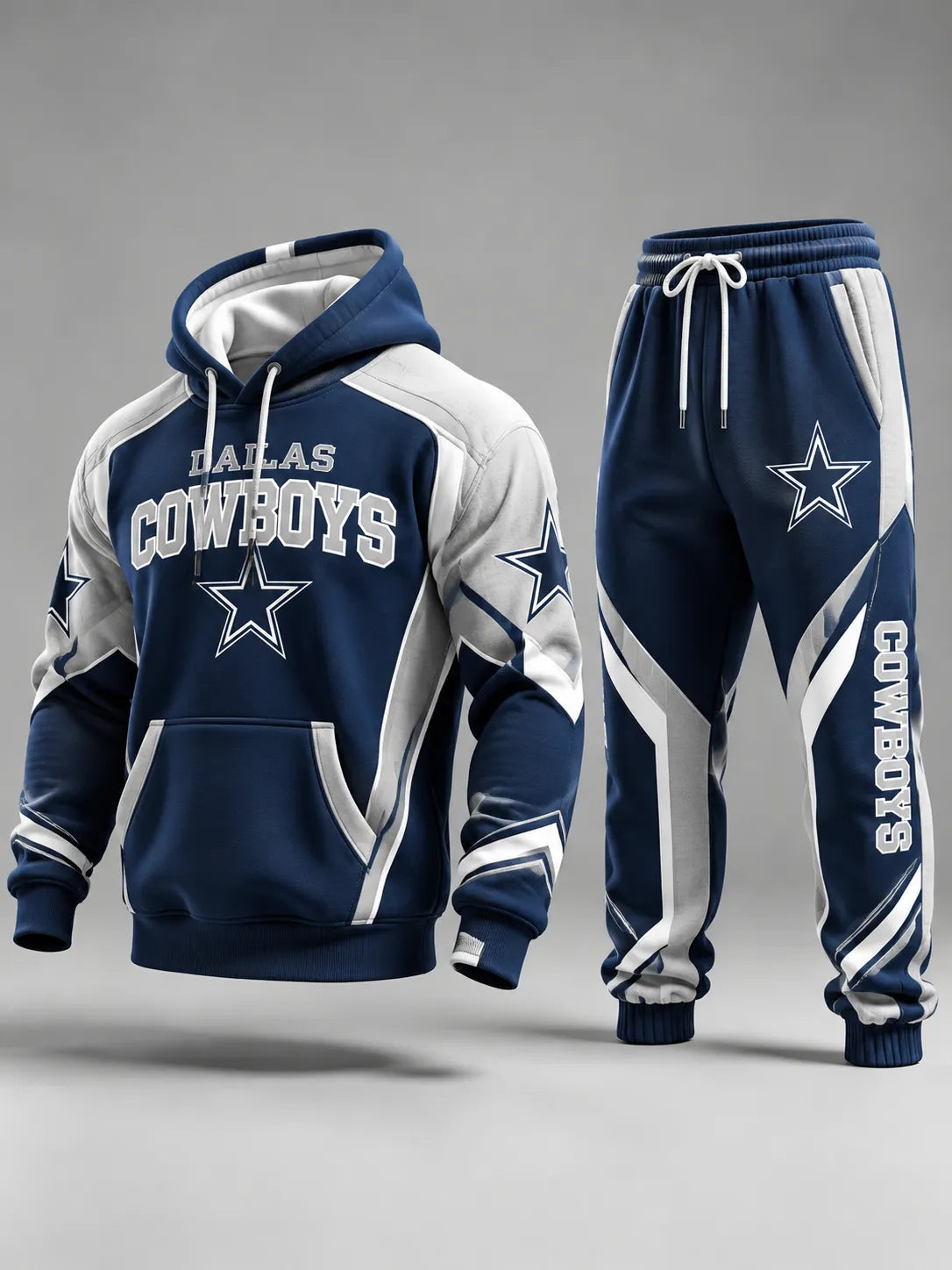 Premium Cotton-Blend Waffle-Knit Hoodie And Joggers Set With Football Print