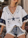 High-quality Fabric V-Neck Lace-Trimmed Football Fans Tee