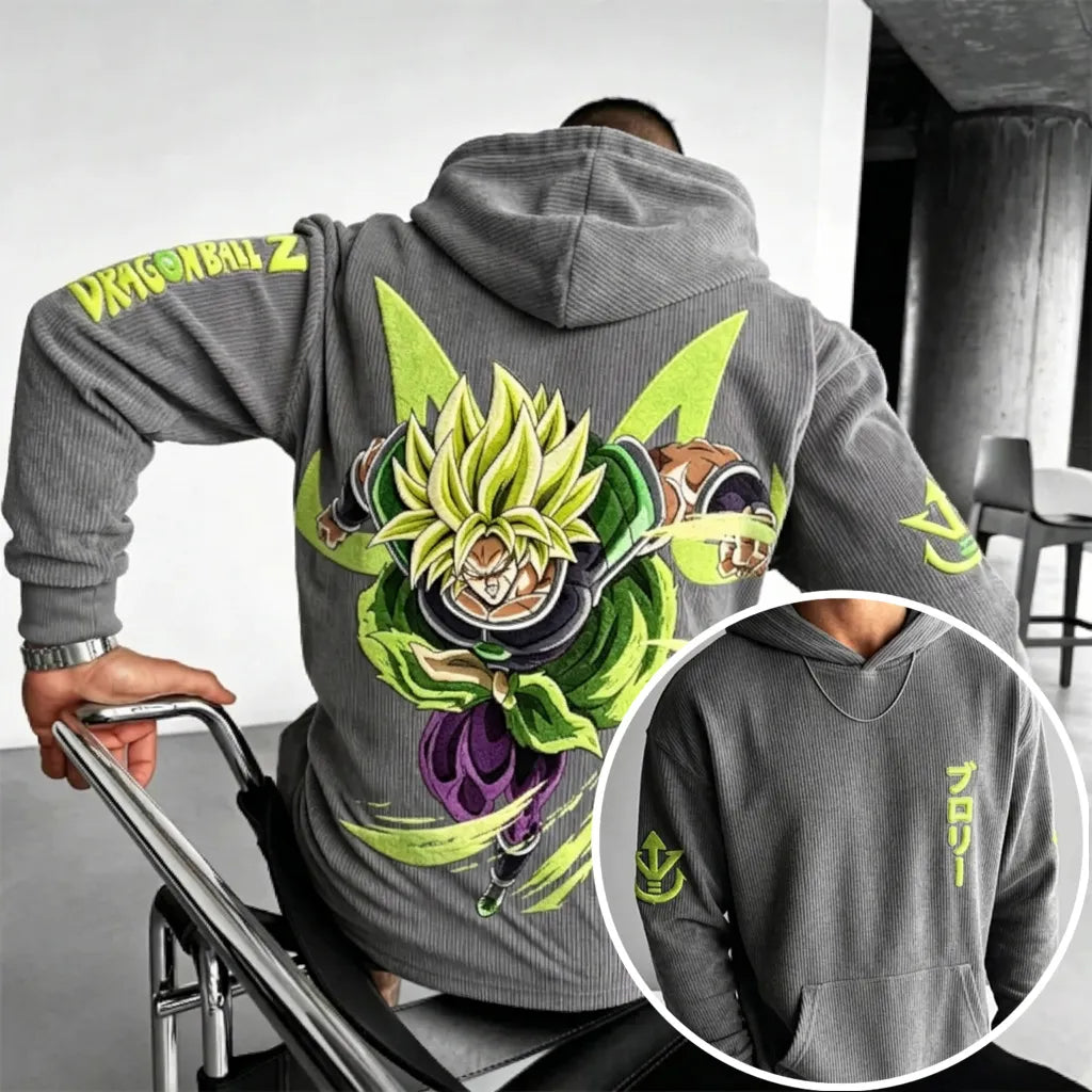 Unisex Oversized Casual Anime-print Corduroy Hoodie