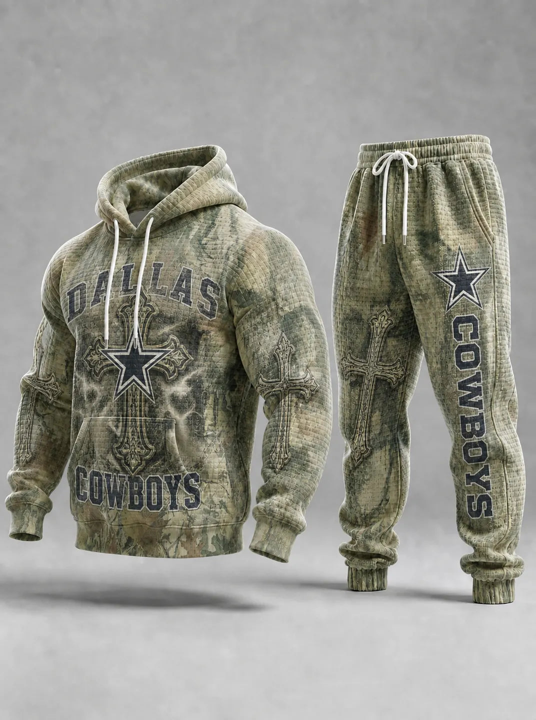 Casual Football Camo Print Long Sleeve Drawstring Tracksuit Hoodie Set