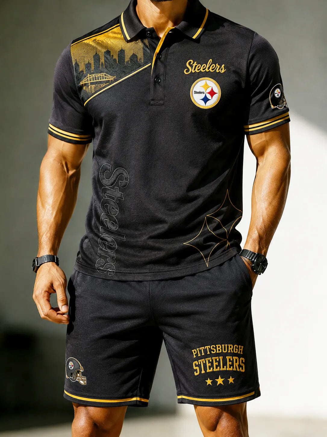 Men's Casual Football Polo Shorts Set