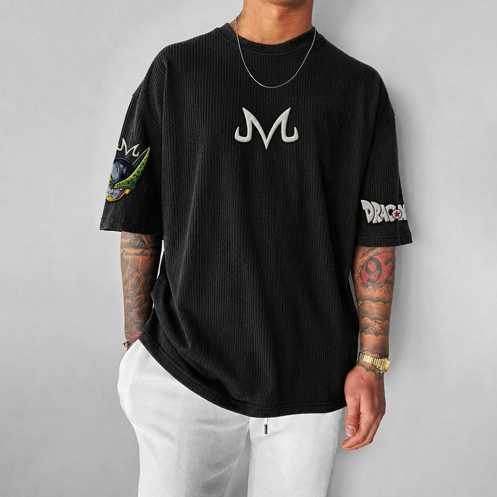 Unisex Anime-Style Retro Corduroy Oversized T-Shirt