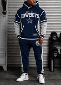 Premium Cotton-Blend Waffle Knit Hoodie And Jogger Set With Football Fans