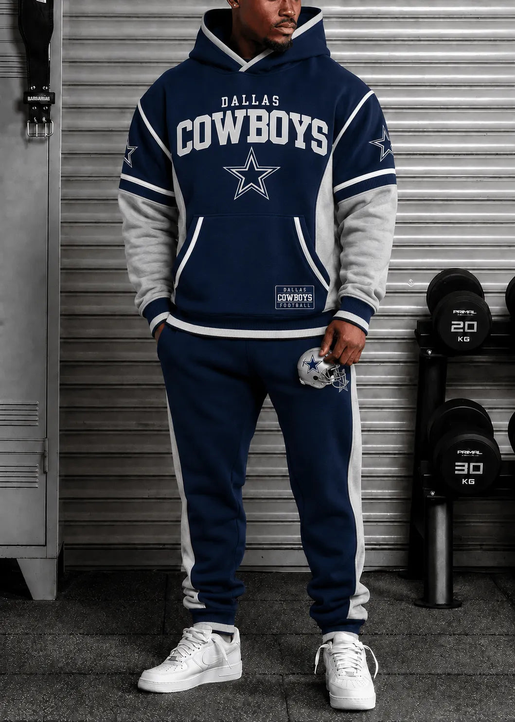 Premium Cotton-Blend Waffle Knit Hoodie And Jogger Set With Football Fans