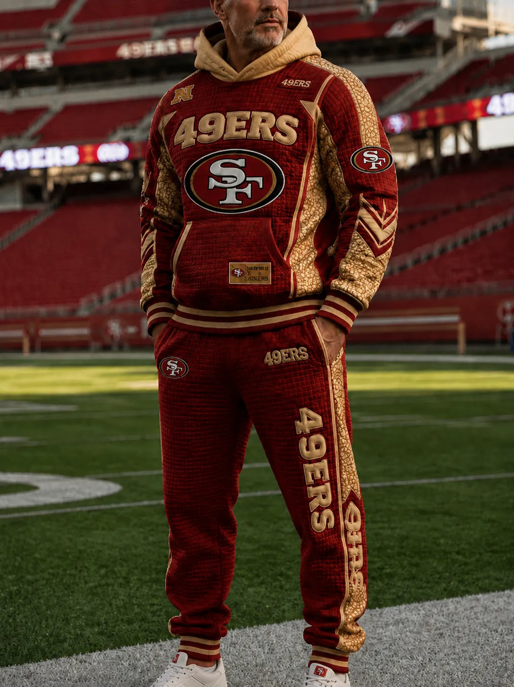Premium Cotton-Blend Waffle Knit Hoodie And Jogger Set With Football Fans