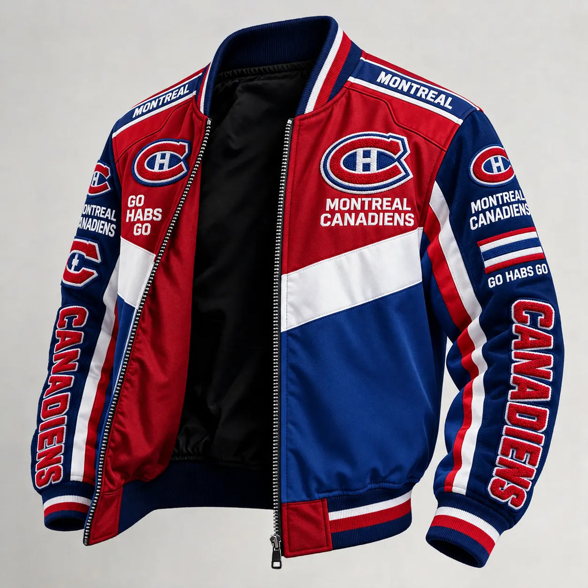 Men's Colorblock Zip-Up Bomber Jacket With Letter Embroidery