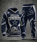 Premium Cotton-Blend Waffle Knit Hoodie And Jogger Set With Football Fans