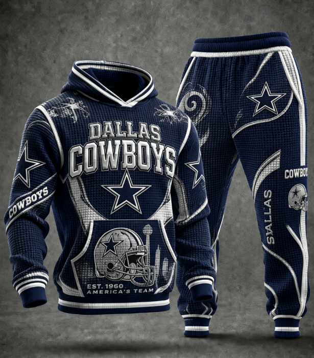 Premium Cotton-Blend Waffle Knit Hoodie And Jogger Set With Football Fans