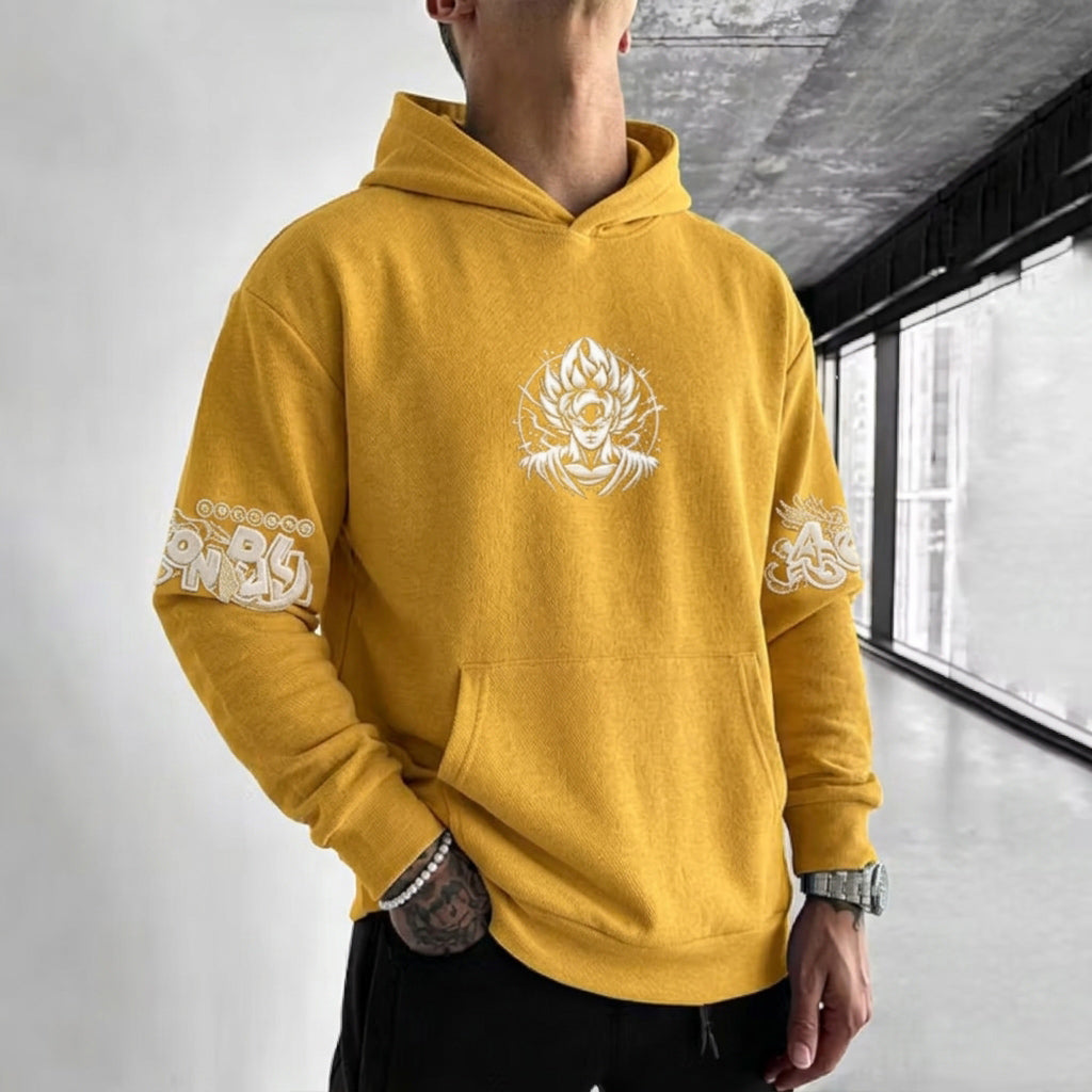 Unisex Oversized Casual Anime-print Corduroy Hoodie
