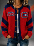 Women's Casual Hockey Print Knitted Cardigan
