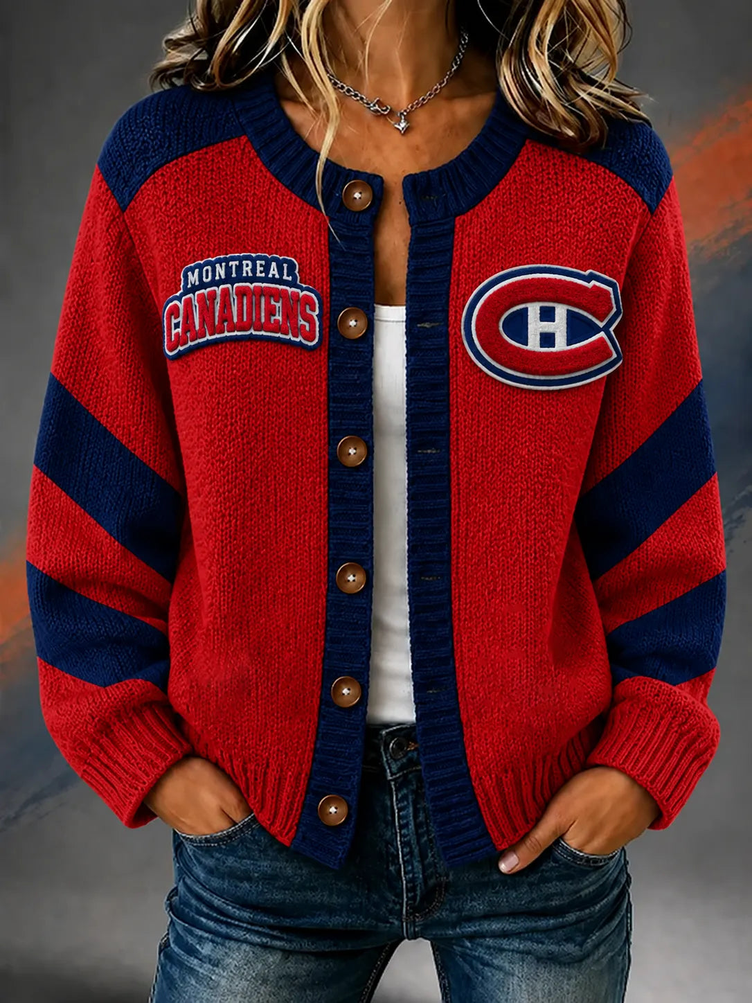 Women's Casual Hockey Print Knitted Cardigan
