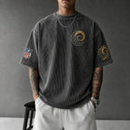 Unisex Rugby Print Loose-Fit Vertical-Stripe Short-Sleeve T-Shirt