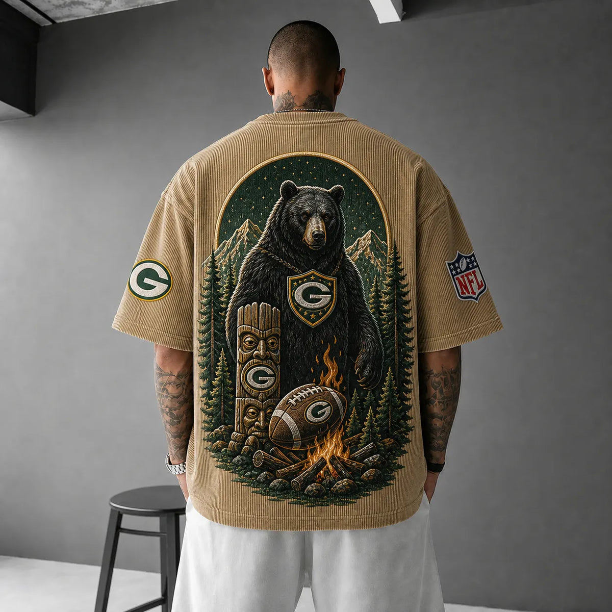 Unisex Loose-Fit Vertical-Stripe Short-Sleeve T-Shirt With Rugby Print