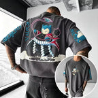 Anime-Inspired Vintage Waffle Knit T-Shirt
