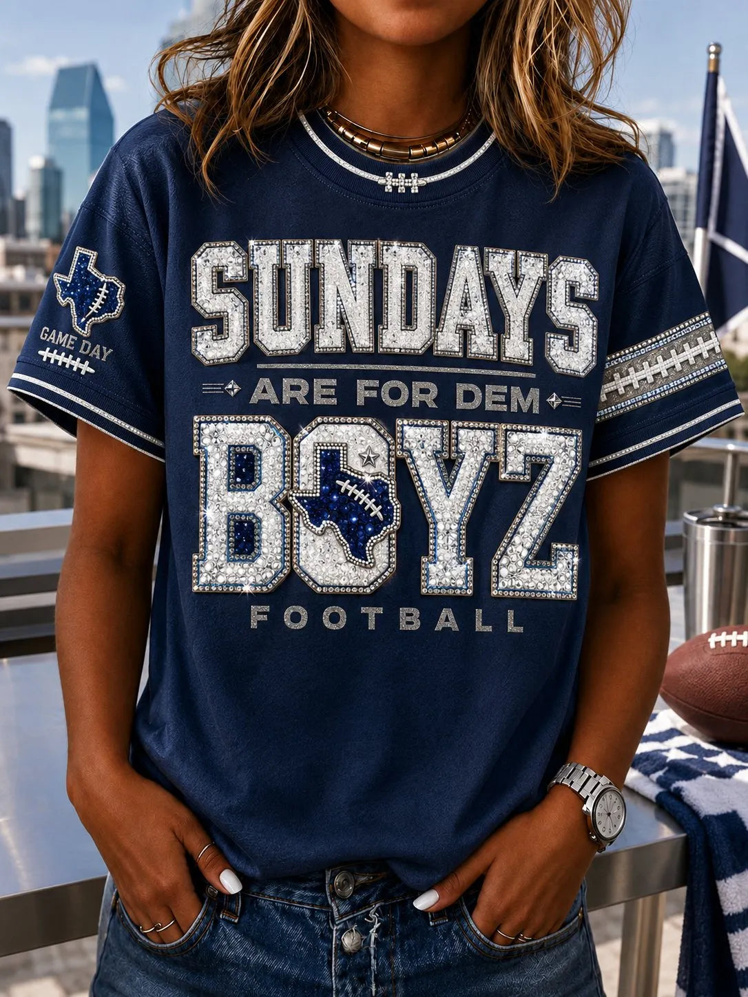 Women's Casual Football Print T-Shirt