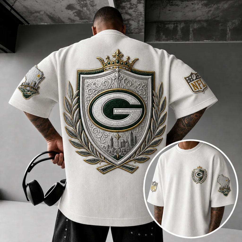 Unisex Loose-Fit Vertical-Stripe Short-Sleeve T-Shirt With Rugby Print