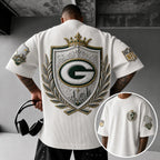 Unisex Loose-Fit Vertical-Stripe Short-Sleeve T-Shirt With Rugby Print