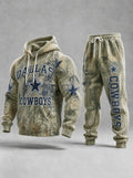 Casual Football Camo Print Long Sleeve Drawstring Tracksuit Hoodie Set